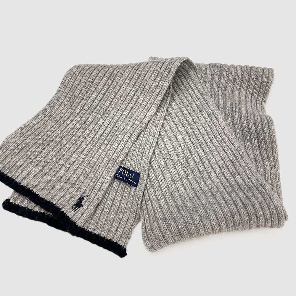 Polo Ralph Lauren Men's Signature Pony Wool Ribbed Knit  Scarf 8" x 78"